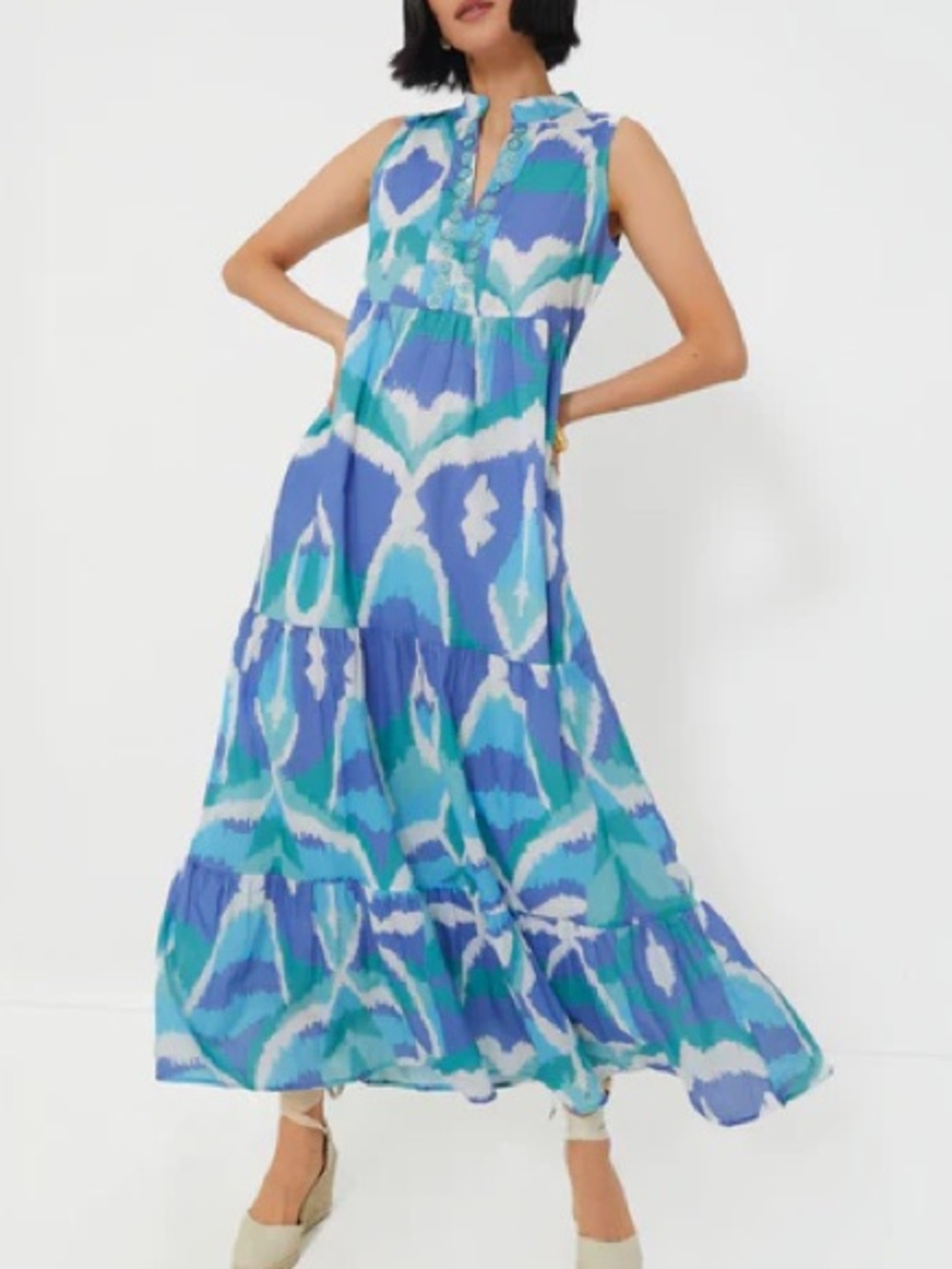 Sheridan French Tuckernuck Watercolor Ikat Tessa Dress Maxi Blue Small